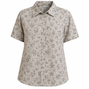 Pride and Joy, button up blouse, gray with navy flower pattern. Size 12.